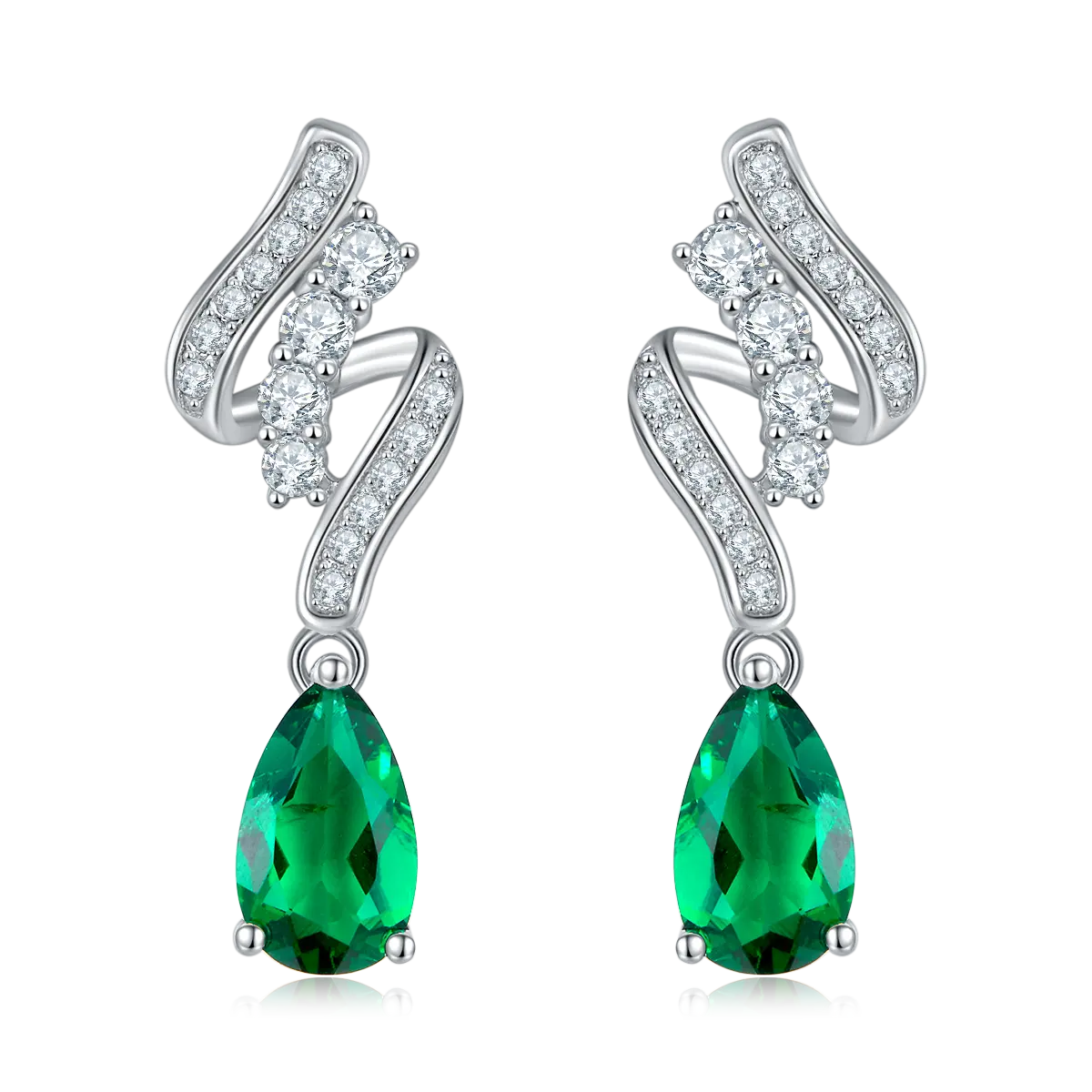 S925 Silver 2.4g 1.52ct Lab-Created Emerald Drop