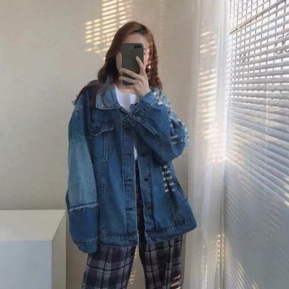 Spring And Autumn Patchwork Contrast Shirt Loose Korean Style Top