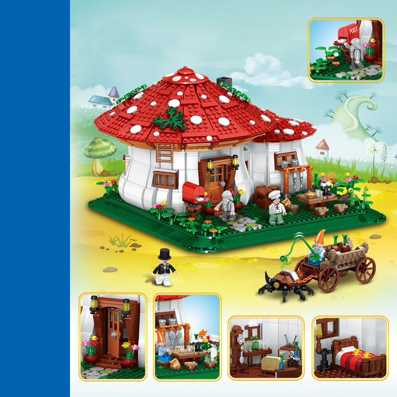 Mushroom House Street View Building Decoration Puzzle Assembly