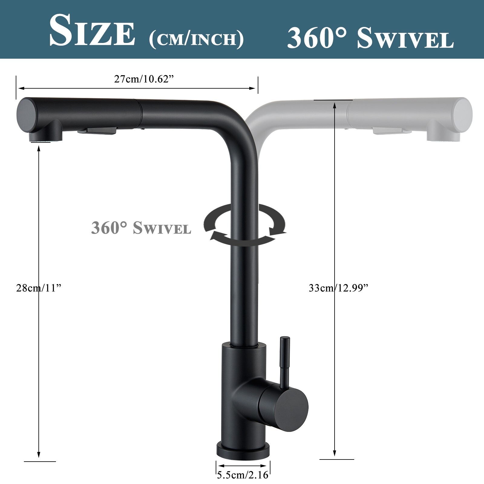 Matte Black Kitchen Mixer Taps Pull Out Spray Head Single Lever Mono Sink Faucet — image 10