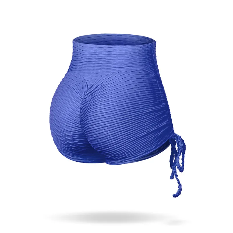 High Waist Hip Lift Yoga Sports Polyester Shorts - Color Blue