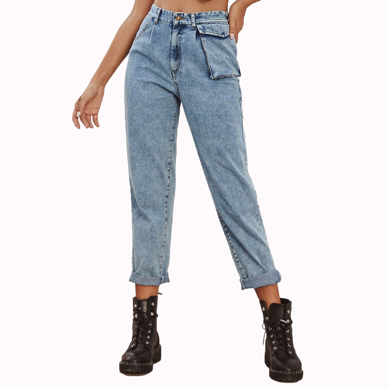 Title 9, High Waist Tooling Patch Pocket Denim Trousers