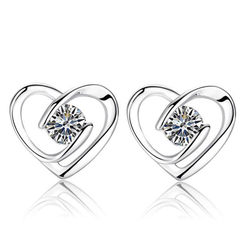 Simple Ear Jewelry Silver-plated Female Earrings Fashion Korean Style Heart-to-heart Earrings Women
