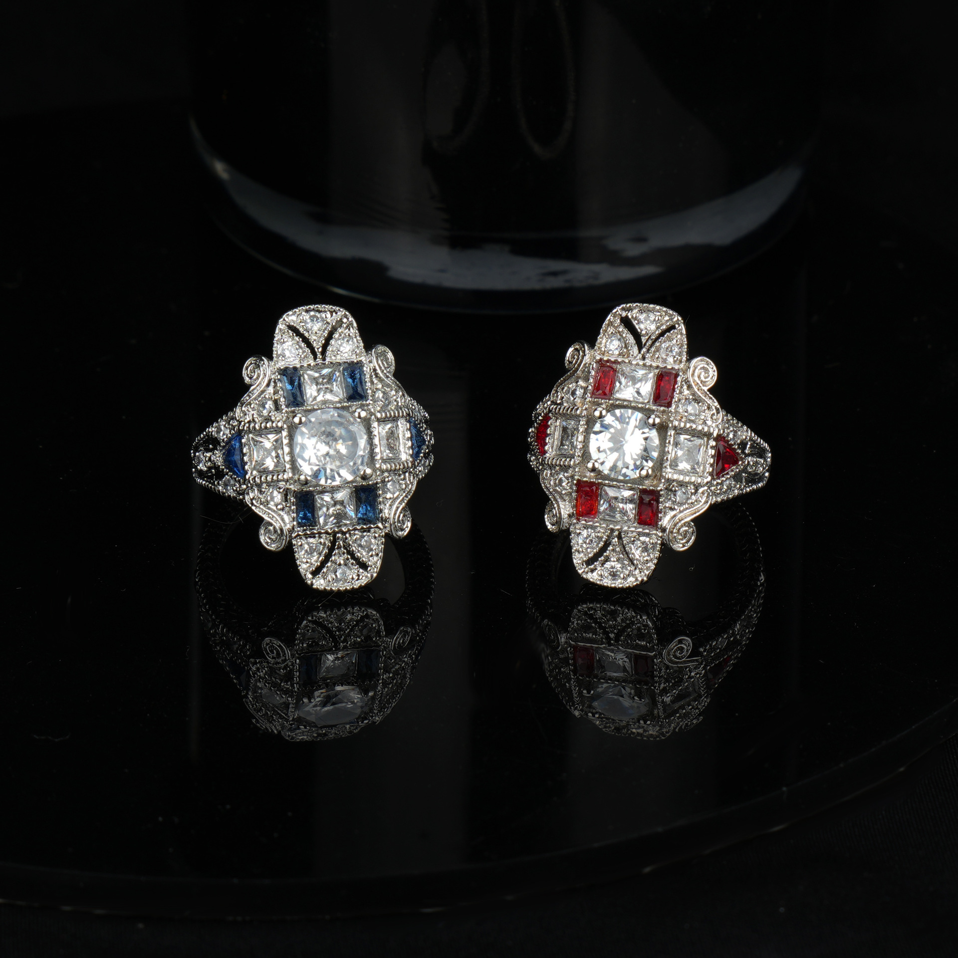 Hot Sale High-end Sapphire Topaz Embossed Pattern Fashion Jewelry, Light Luxury Temperament Accessories