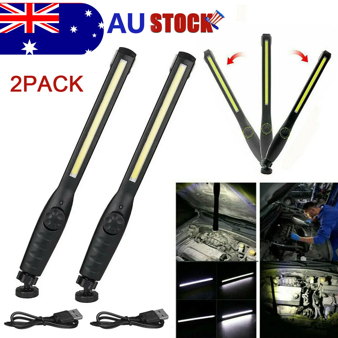 LED USB Rechargeable Work Light Magnetic Flashlight
