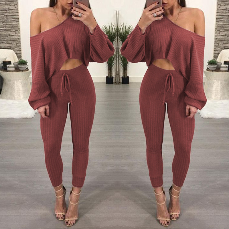 Solid Color One-Neck Long-Sleeved Casual Hang Strip Suit