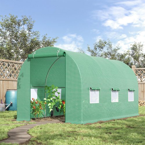 Outsunny 15X 6 X 7 Walk in Tunnel Greenhouse Garden Plant Growing House With Door And Ventilation Window, Green Green - Shop at LoveMi