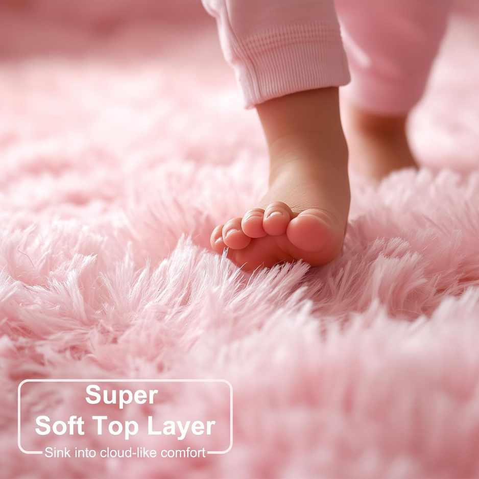 Circle Round Fluffy Area Rug 4Ft For Girls Bedroom Kids Room 4