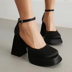 Women's Oversized High Heels With A Straight Line Sardine Strap - Black - View 1