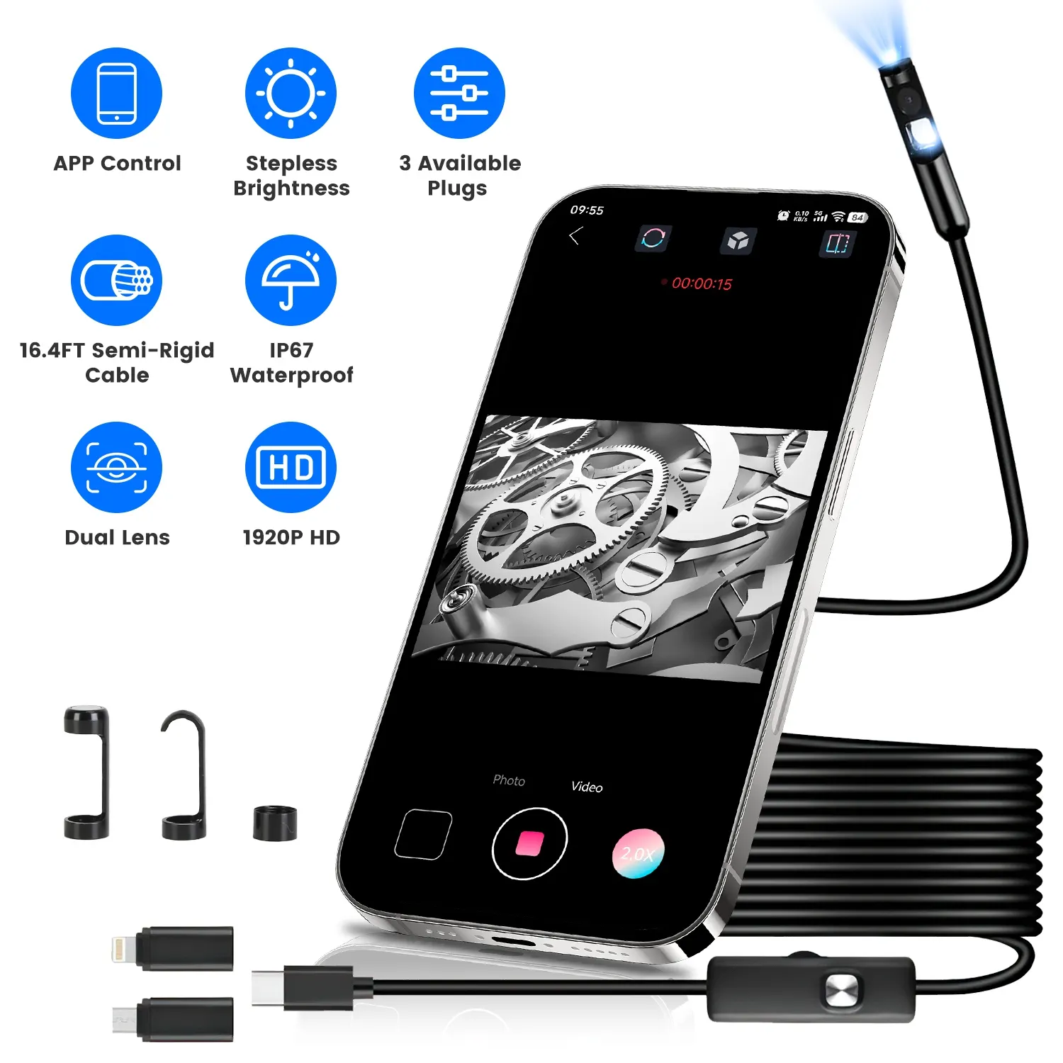 Endoscope Camera 1920P HD IP67 Waterproof Inspection