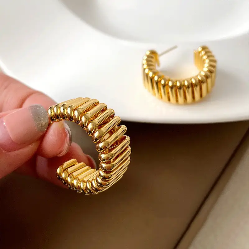 Copper Plated Genuine Gold S925 Silver Needle Creative Spring Shaped Earrings