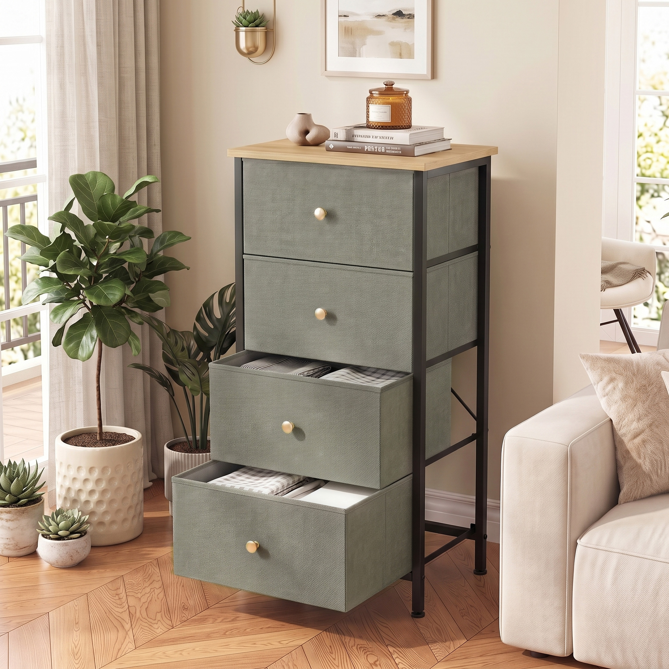 4-drawer Storage Cabinet - Suitable For Bedrooms, Living Rooms, And Wardrobes image 7