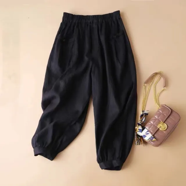 Women's Fashionable Casual Cotton And Linen Loose Pants Black - Shop at LoveMi