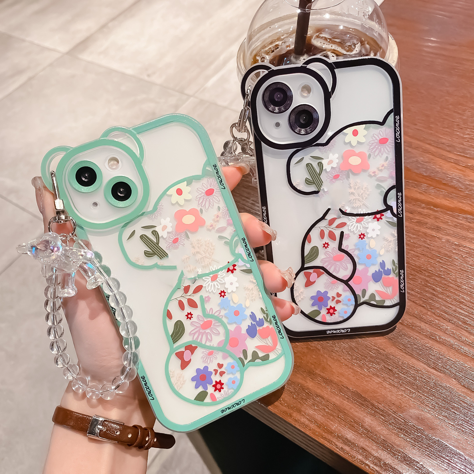 New Mobile Phone Case Hanging Chain Cute Floral Bear
