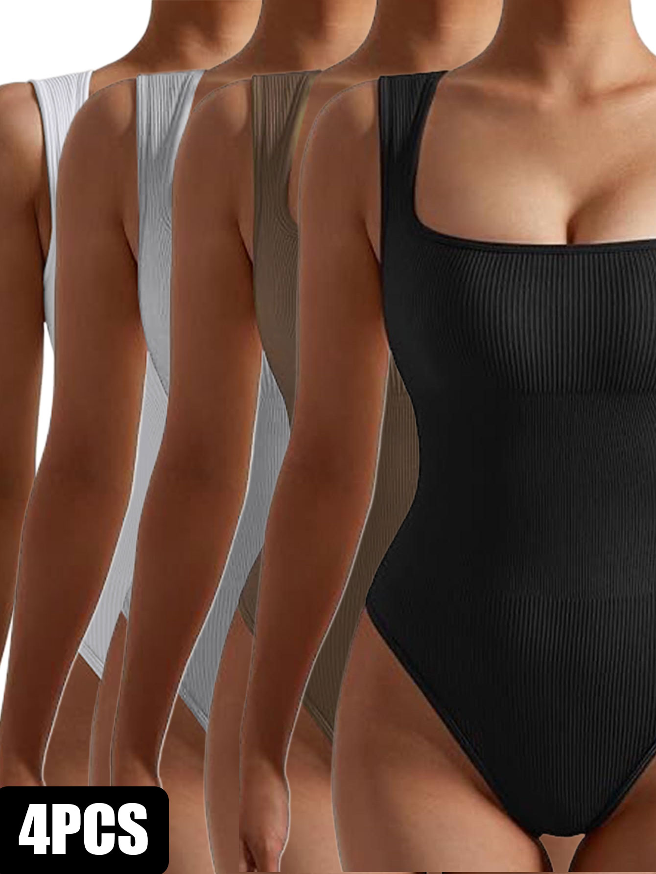 4 Pack Women Jumpsuit Workout Romper Short Sleeve Gym One Piece Bodycon Unitards Tummy Control Yoga Bodysuit 4Pack1 S - Shop at LoveMi