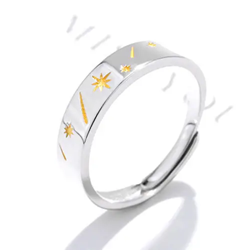 Moon Star S925 Silver Simple Student Men And Women Couple Rings Opening Adjustable