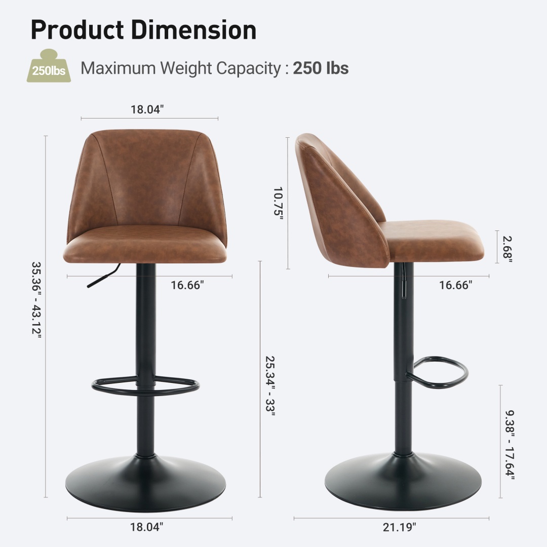 Swivel Bar Stools Upholstered Adjustable Barstools Counter Heigh For Bar, Dining Room, Set Of 1, Beige image 23