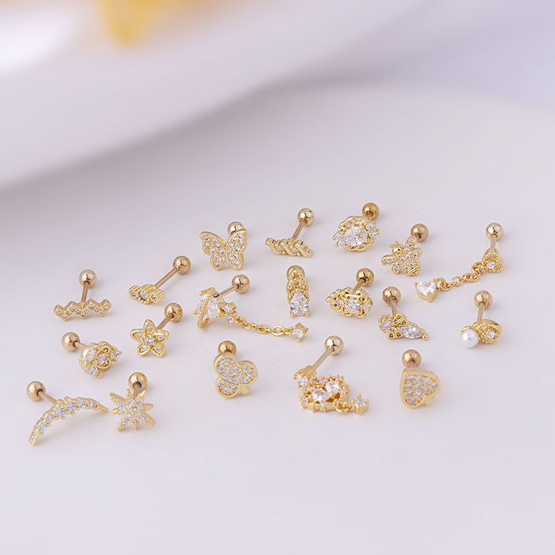 Stainless Steel Slim Rod Zircon Stud Earrings