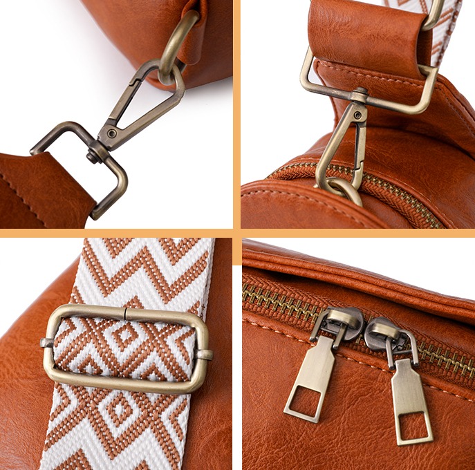 Women Chest Bag Sling Bag, Guitar Strap Small Crossbody Pu Leather Satchel Daypack