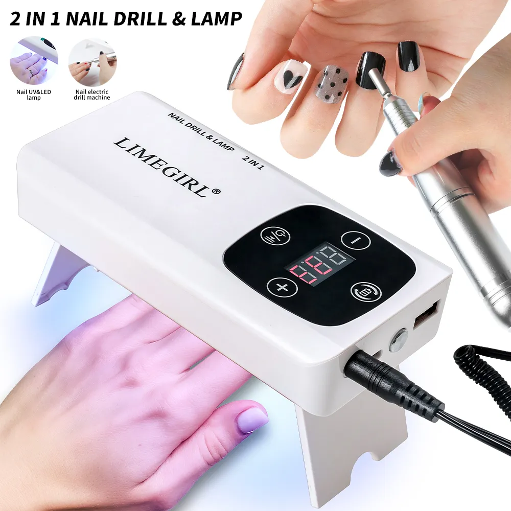 Portable Nail Drill Machine - 2-in-1 Portable Nail Drill Machine - 45000RPM Electric Professional Nail Lathe With LED Lamp - Nail Salon Dryer Elect...