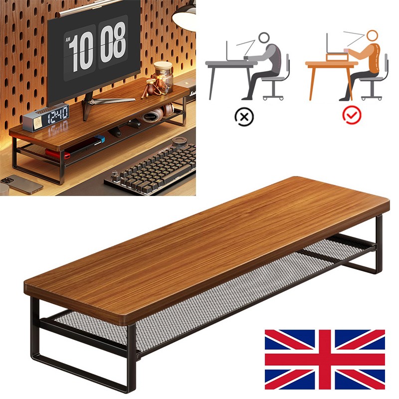 2 Tier Wood Monitor Stand Riser With Shelf Desk Organizer For Laptop PC Computer