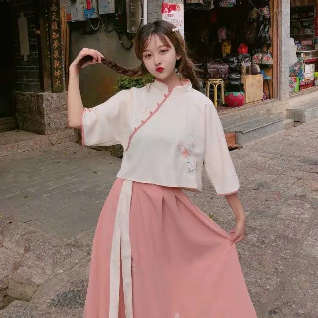 Female Han Elements National Style Daily Song Pants To Work Culottes Wide Leg Pants Pink Red - Shop at LoveMi