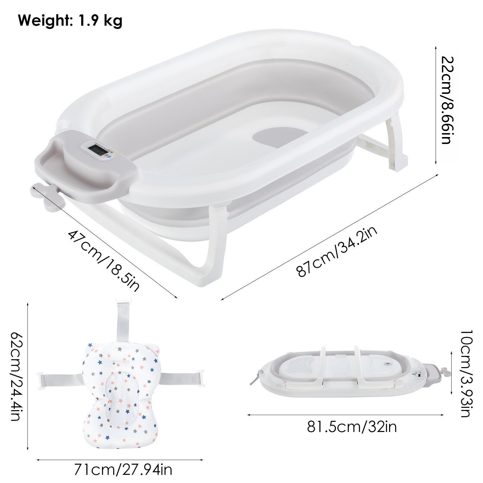 Foldable Baby Bath Tub Ergonomic With Temperature & Cushion Pad And Net — image 10