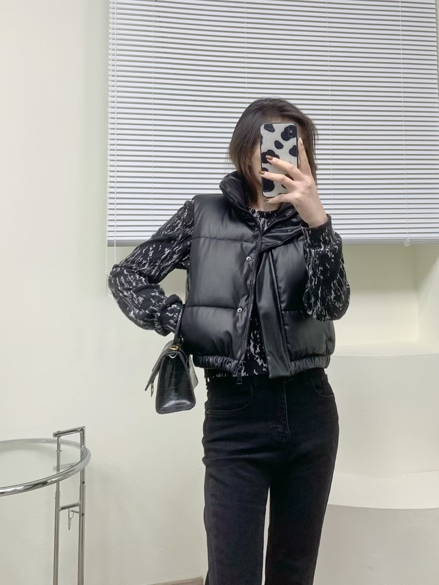 Fashion Mock Leather Vest With Stand Collar