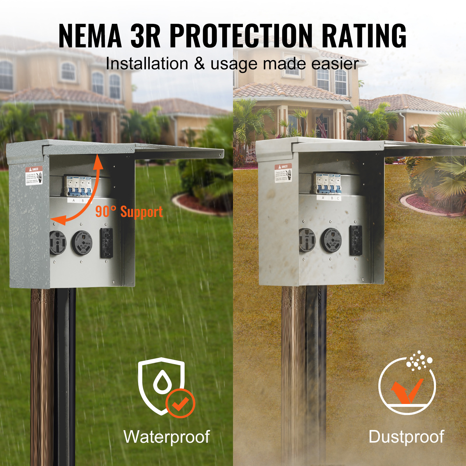 VEVOR Temporary Power Outlet Panel,RV Power Outlet Box With A  Receptacle Installed, NEMA 14-50R   NEMA TT-30R  15A GFCI For RV Camper Trailer Motorhome, Tested To UL Standards image 3