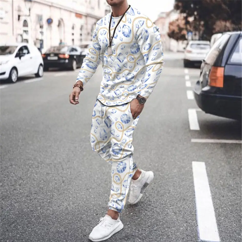 Round Neck T Shirt Long Sleeve Sports Pants Two