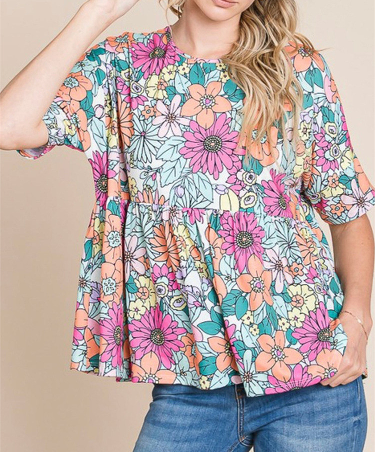 Printed Shirt Round Neck Short Sleeve Women's T-shirt