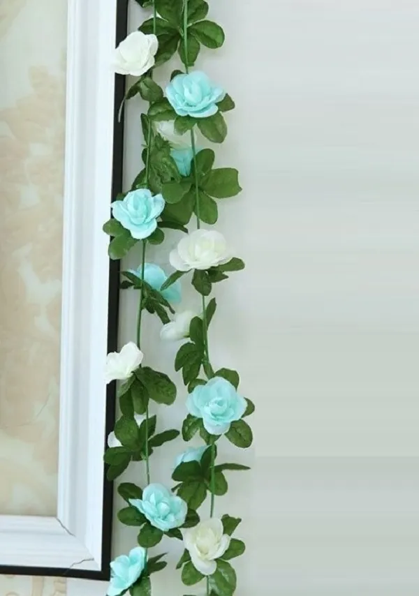 250Cm Rose Artificial Flowers Christmas Garland For Wedding Home Room Decoration Spring Autumn Garden Arch Diy Fake Plant Vine Blue White - Shop at LoveMi