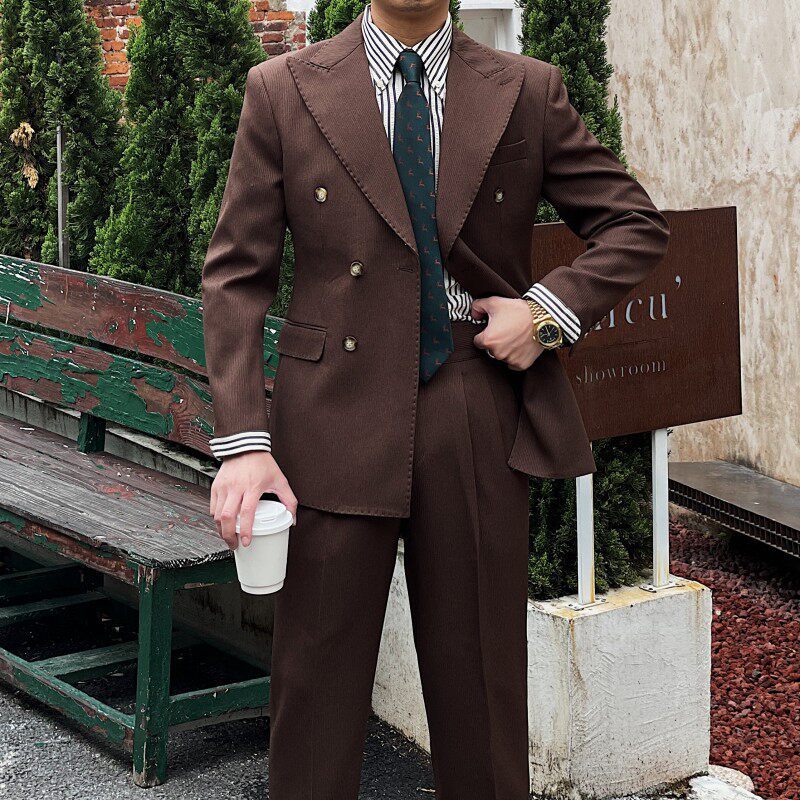 Retro Ribbed Double-breasted Suit