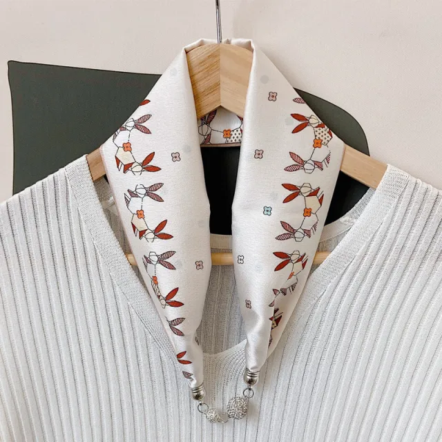 Magnetic Buckle Pearl Lazy Little Silk Scarf Female Neck Protection Decoration Rubber Powder - Shop at LoveMi