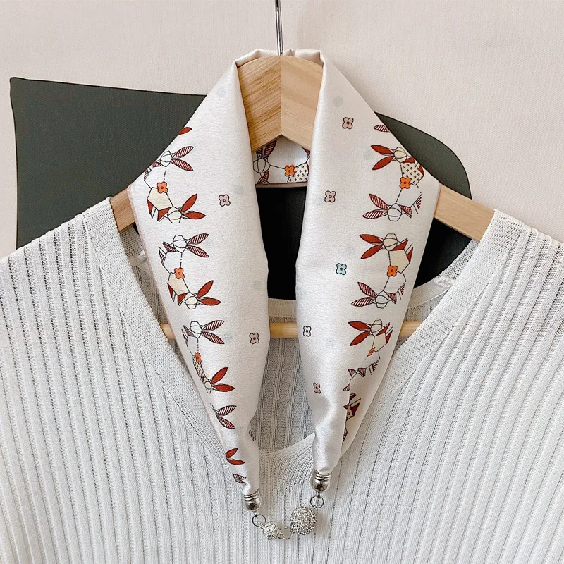 Magnetic Buckle Pearl Lazy Little Silk Scarf Female Neck Protection Decoration - Rubber Powder