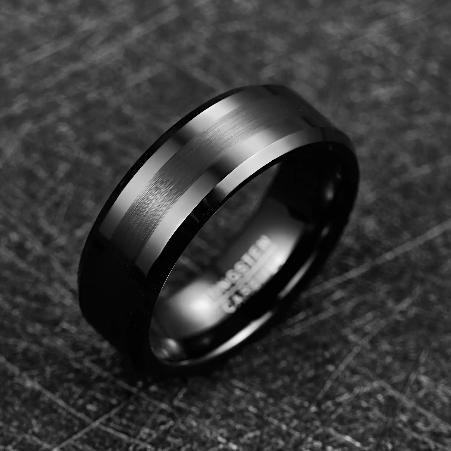 Men's Wide Black Beveled Lasa Tungsten Ring