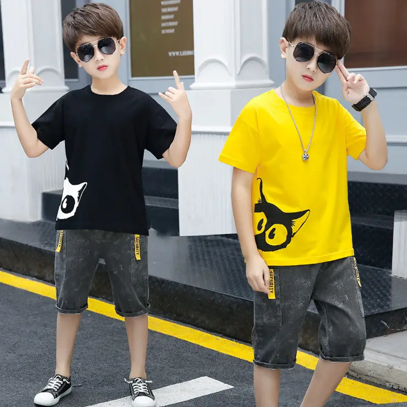 Boy's Short Sleeve Cat Shorts Suit Summer