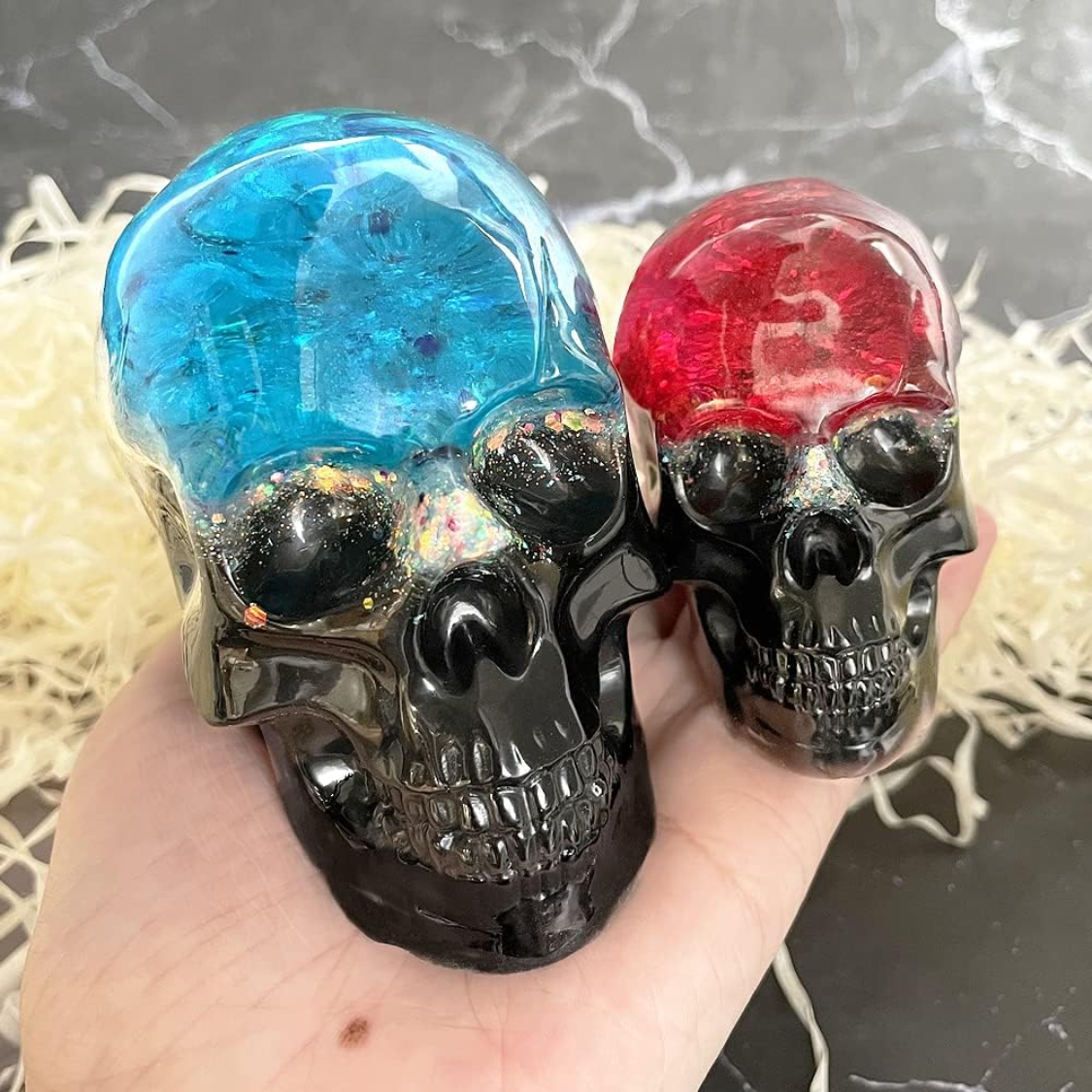 Set Of Large  Medium  Small 3D Skull Resin Molds Flexible Clear Silicone Skull Head Molds, Silicone Molds For Resin, Soap, Clay, Candle Wax Casting, Halloween Home Decoration thumbnail 2