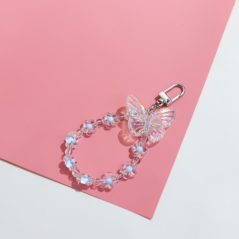 Pastoral Style Wireless Earphone Set Pendant Korean Version Floral Keychain Blue - Shop at LoveMi