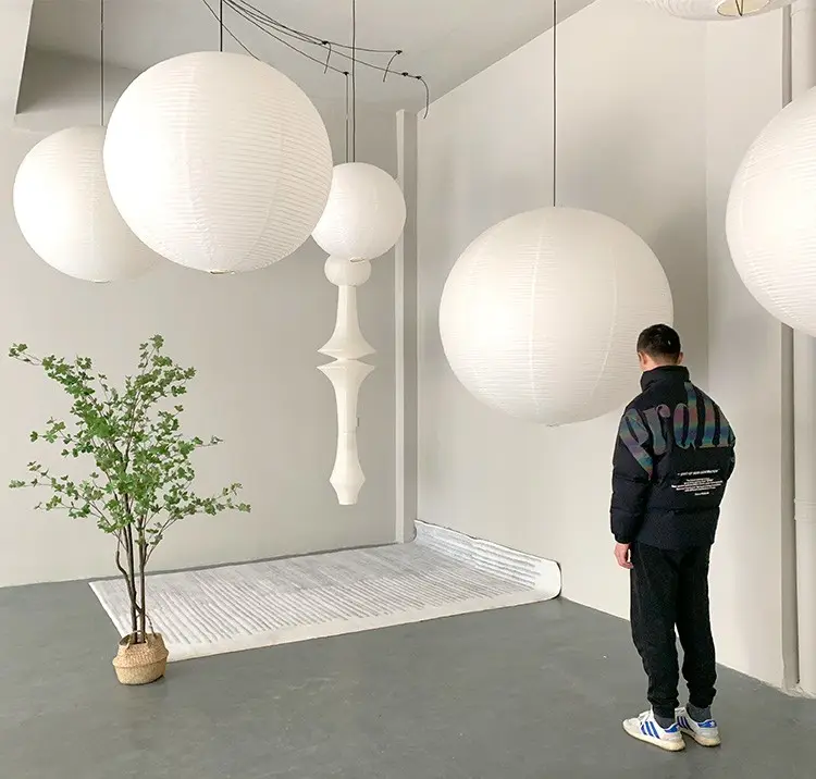 White Paper Lantern Shade In Bedroom
