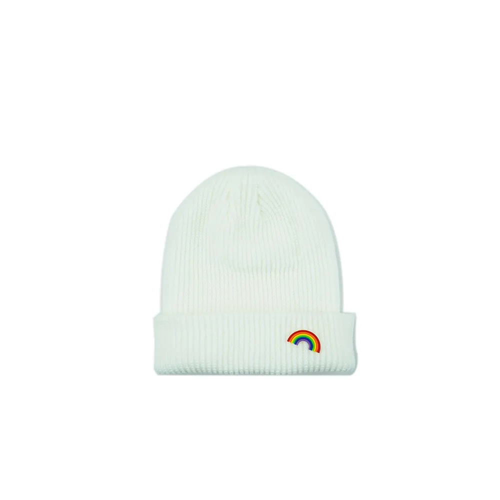 Men's And Women's Fashion Rainbow Elastic Warm Hat - White