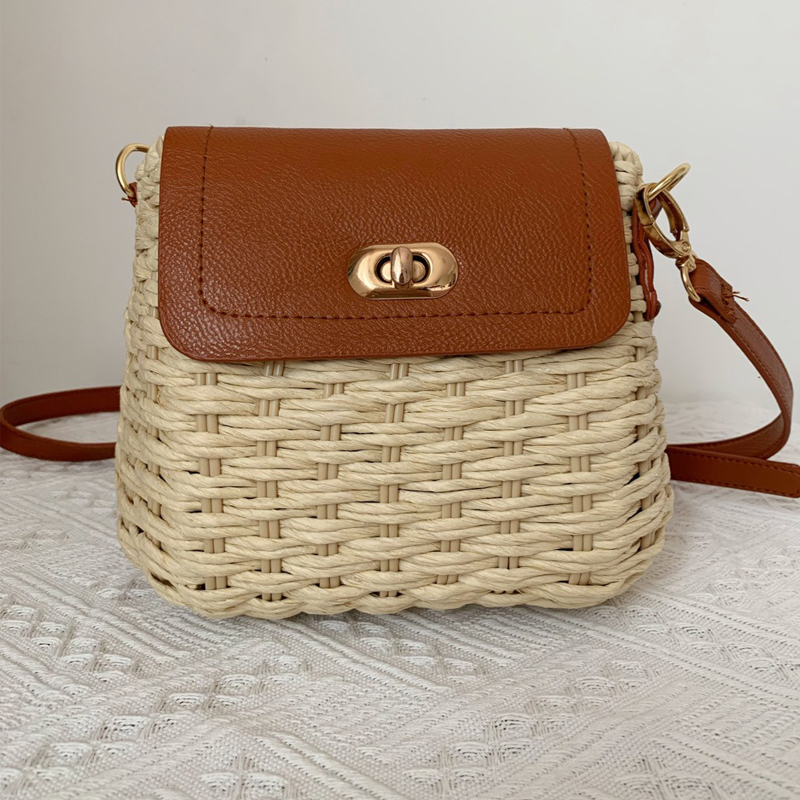 One shoulder Crossbody Woven Bag All match Special interest Design Rattan Beige - Shop at LoveMi