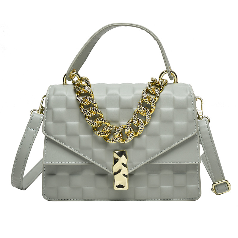 European And American Plaid Thick Chain Portable Small Square Bag