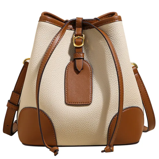 Women's First Layer Cowhide Drawstring Bucket Bag Soft Leather Bag Beige - Shop at LoveMi