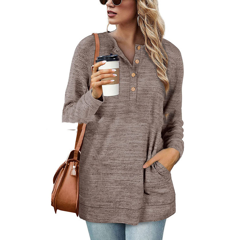 Title 3, Solid Color Long-sleeved Round Neck Pullover Bu...