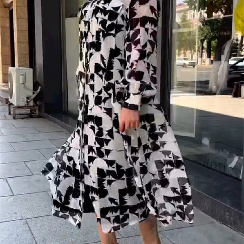 Fashion Lantern Sleeve Plaid Dress
