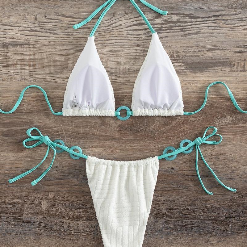 Solid Color Lace-up Triangle Spa Resort Split Bikini Swimsuit