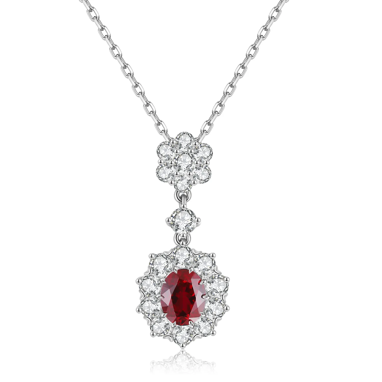 S925 Silver 6.3g Lab-Created Gemstone Necklace, 9x7mm