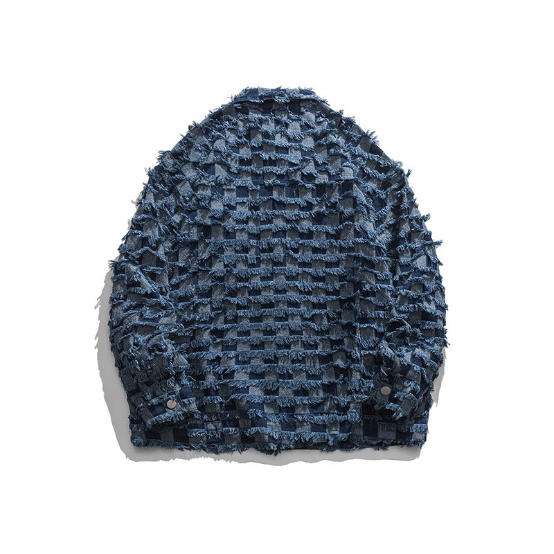 Checkerboard Denim Shearing Lapel Jacket