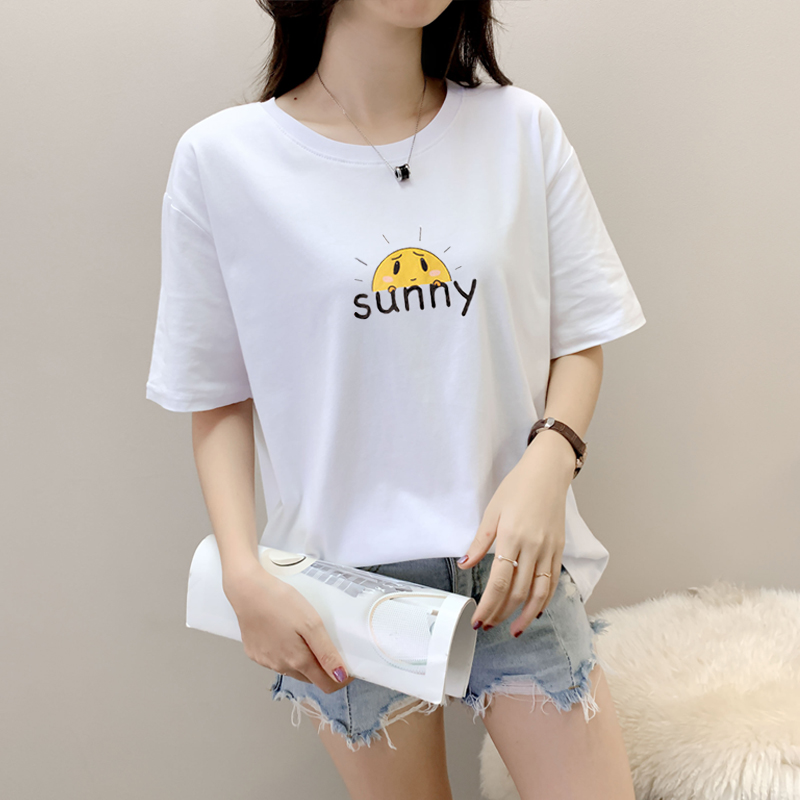 Women's Cotton Loose Round Neck Short Sleeve T shirt 21Style - Shop at LoveMi